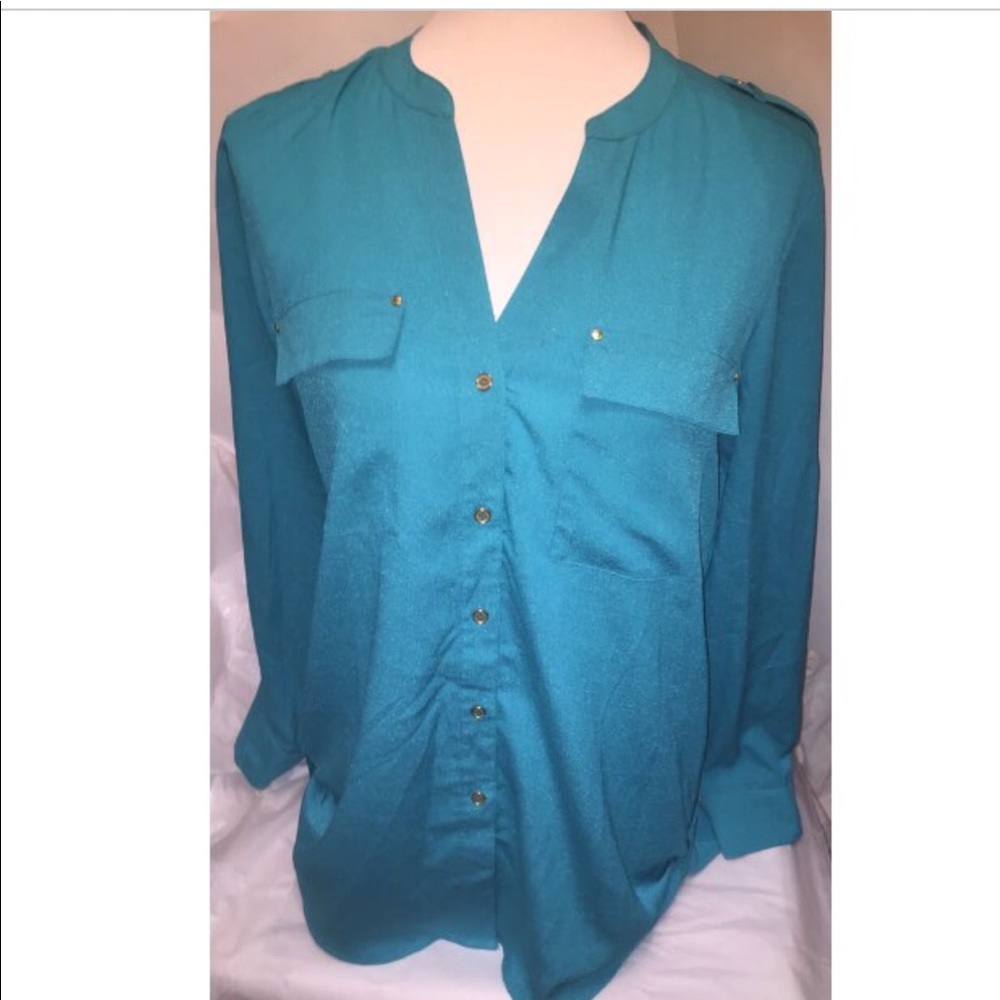 Teal button up blouse